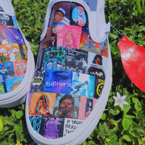 Multi Album Cover(s) Hand-Painted Slip on Vans - Picture 5 of 9